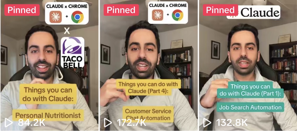 Kamran's most-watched Claude videos on TikTok.